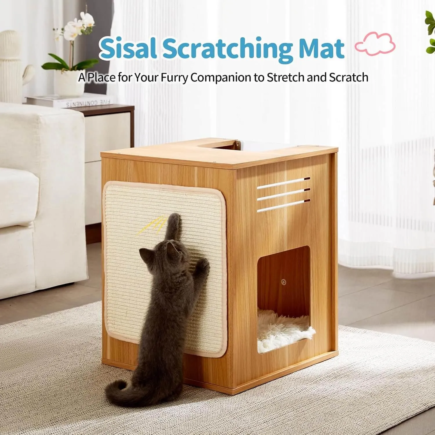 Large Cat House with Scratch Pad with Adjustable Baffle