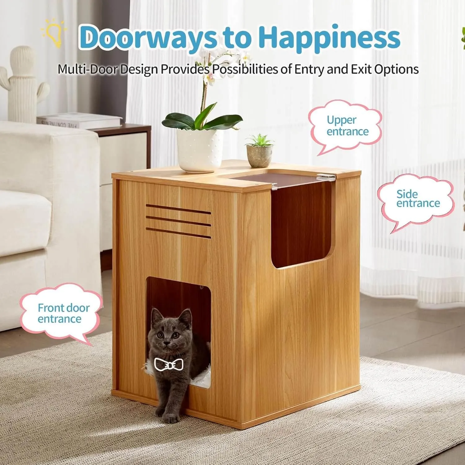 Large Cat House with Scratch Pad with Adjustable Baffle