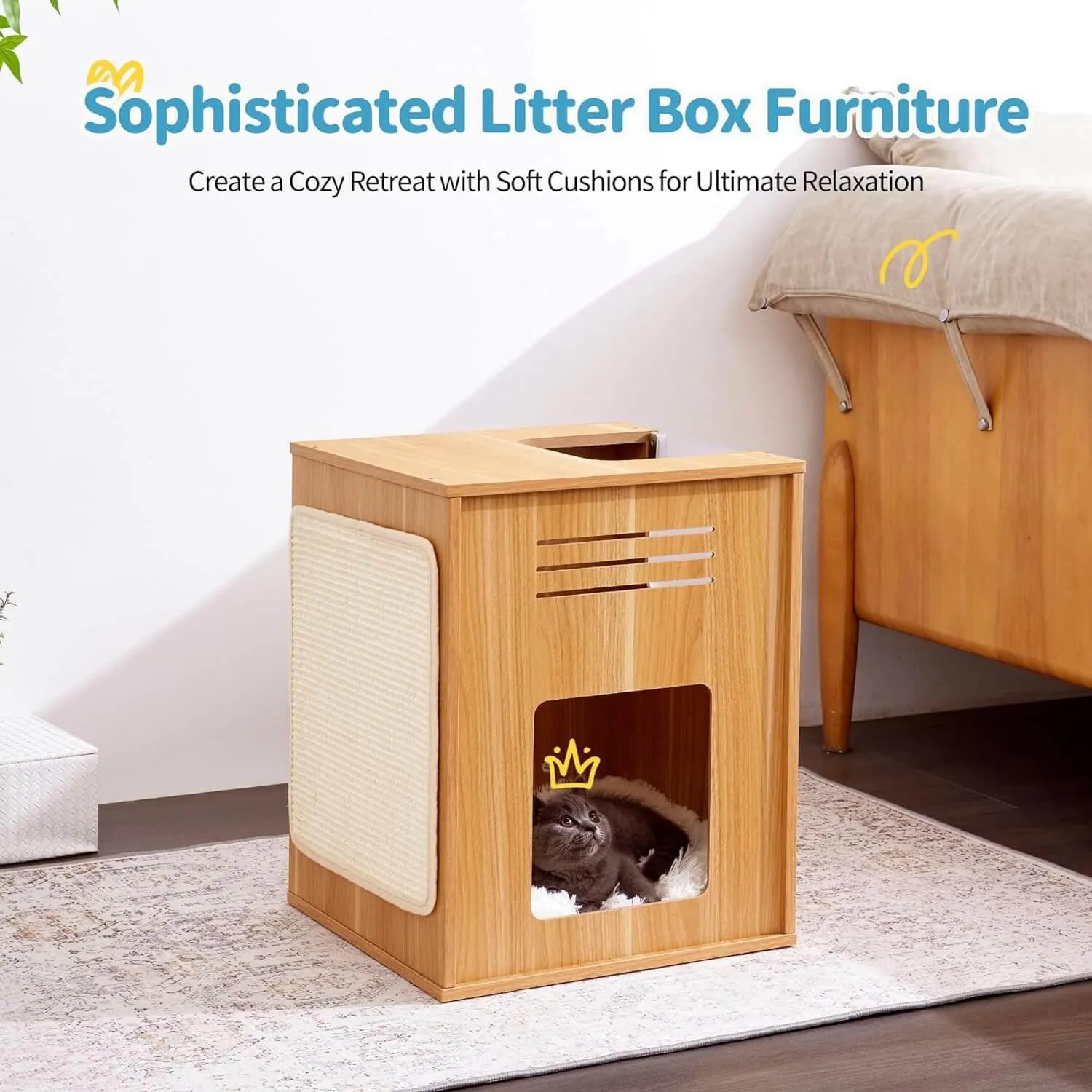 Large Cat House with Scratch Pad with Adjustable Baffle