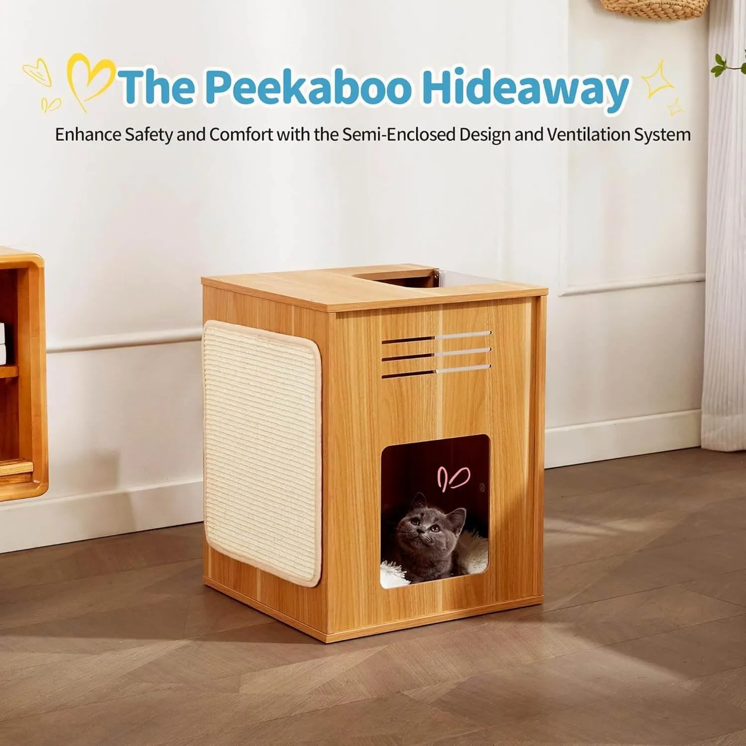 Large Cat House with Scratch Pad with Adjustable Baffle