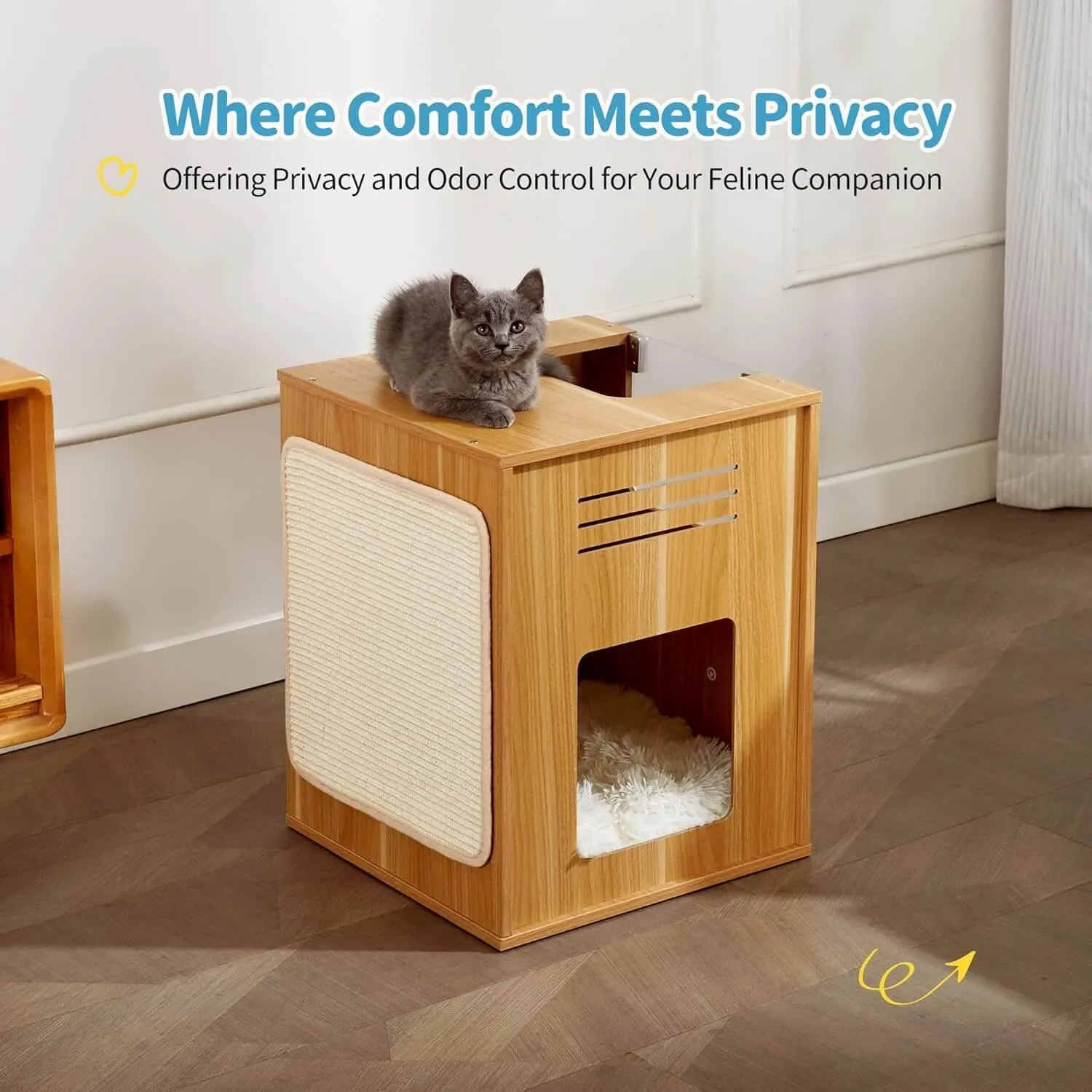 Large Cat House with Scratch Pad with Adjustable Baffle