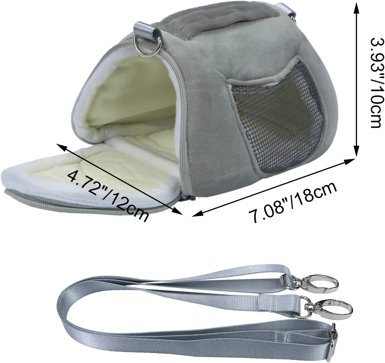 Litewood Pet Portable Carrier Bags Outgoing Breathable Handbag with Adjustable Single Shoulder Strap Travel Pouch Warm Nest Accessories for Sugar Glider Hamster Squirrel Small Animals (Grey)