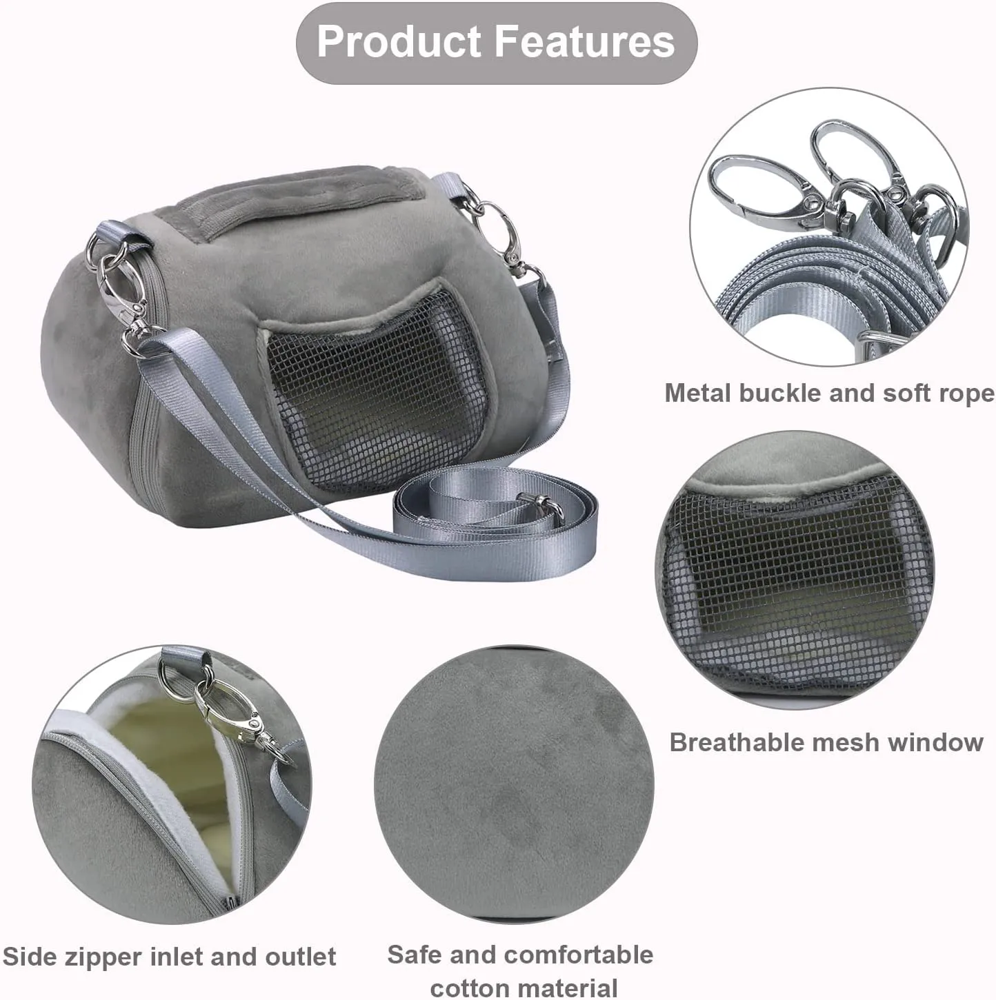 Litewood Pet Portable Carrier Bags Outgoing Breathable Handbag with Adjustable Single Shoulder Strap Travel Pouch Warm Nest Accessories for Sugar Glider Hamster Squirrel Small Animals (Grey)