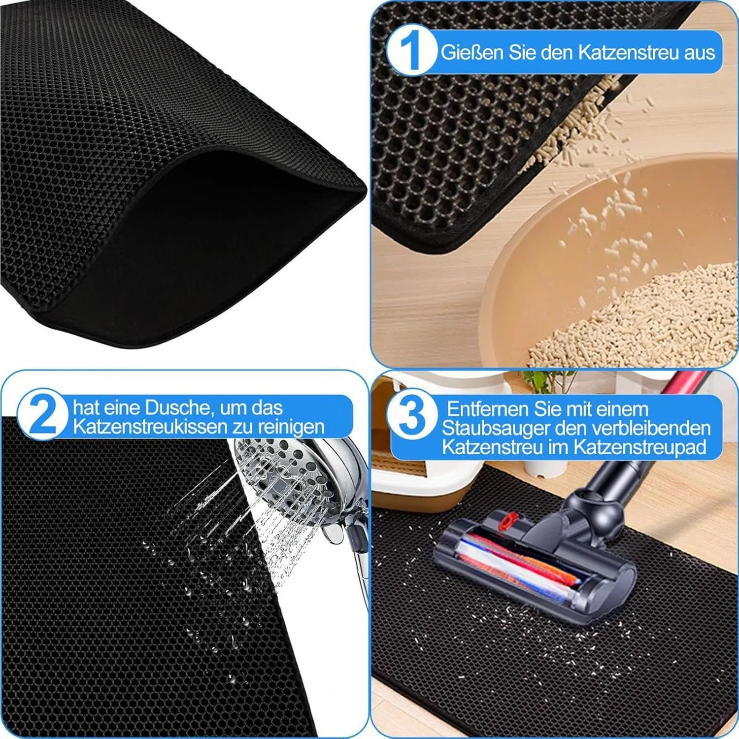 Litter Mat, 24X35In/26X46In Double Layer Easy Clean Cat Pads for Litter Box Cat Litter Trap Mats, Less Waste,Soft On Paws,Non-Slip,24X35In-Gray