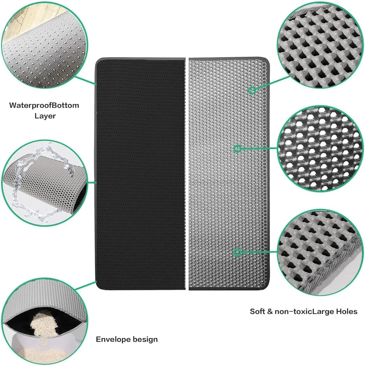 Litter Mat, 24X35In/26X46In Double Layer Easy Clean Cat Pads for Litter Box Cat Litter Trap Mats, Less Waste,Soft On Paws,Non-Slip,24X35In-Gray