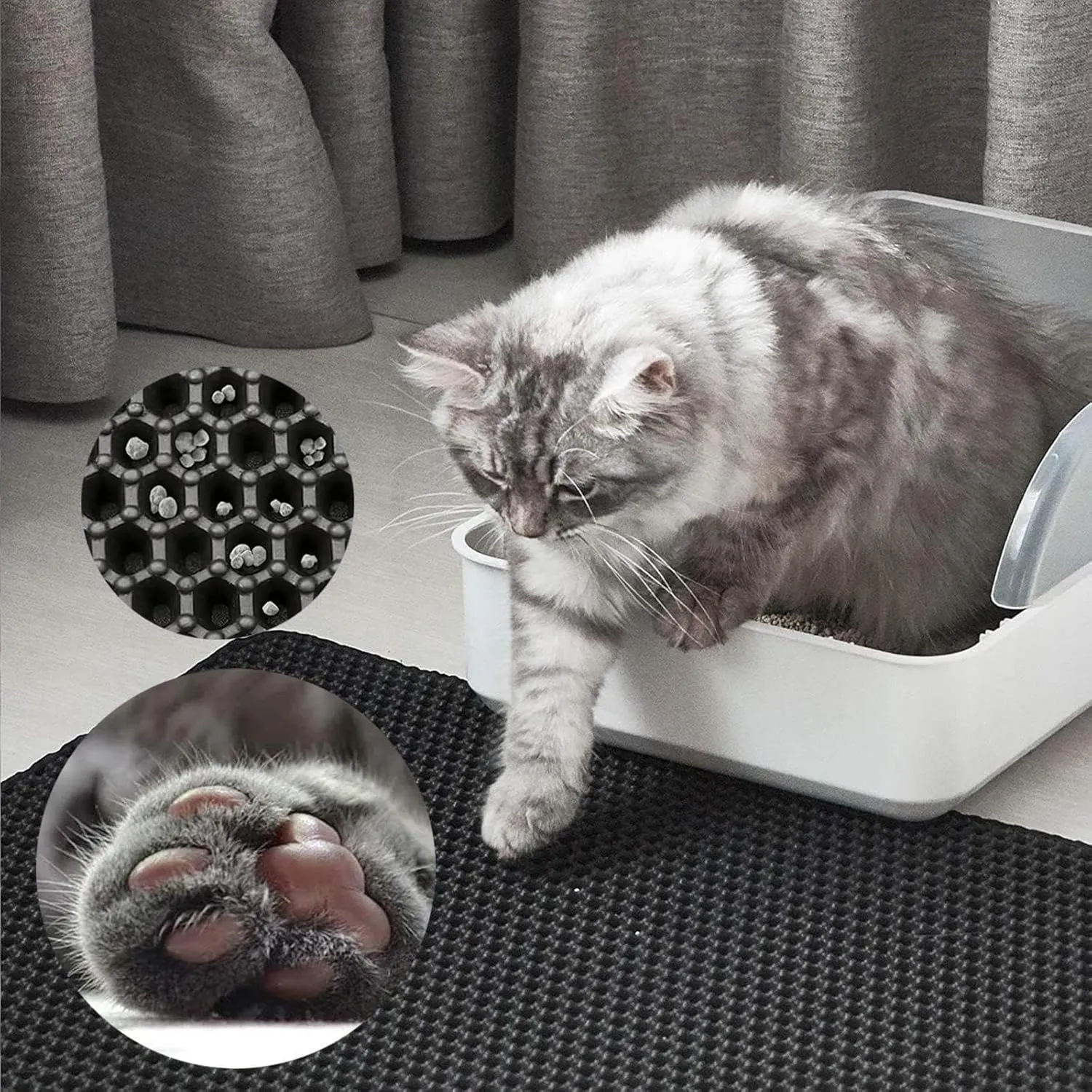 Litter Mat, 24X35In/26X46In Double Layer Easy Clean Cat Pads for Litter Box Cat Litter Trap Mats, Less Waste,Soft On Paws,Non-Slip,24X35In-Gray