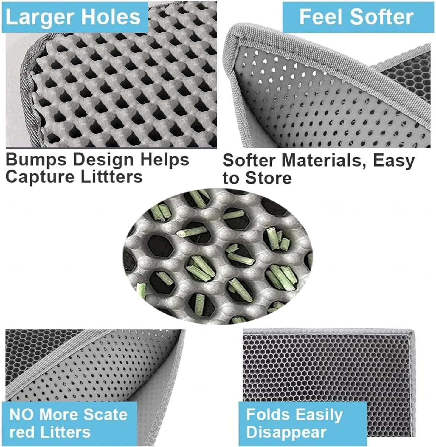 Litter Mat, 24X35In/26X46In Double Layer Easy Clean Cat Pads for Litter Box Cat Litter Trap Mats, Less Waste,Soft On Paws,Non-Slip,24X35In-Gray