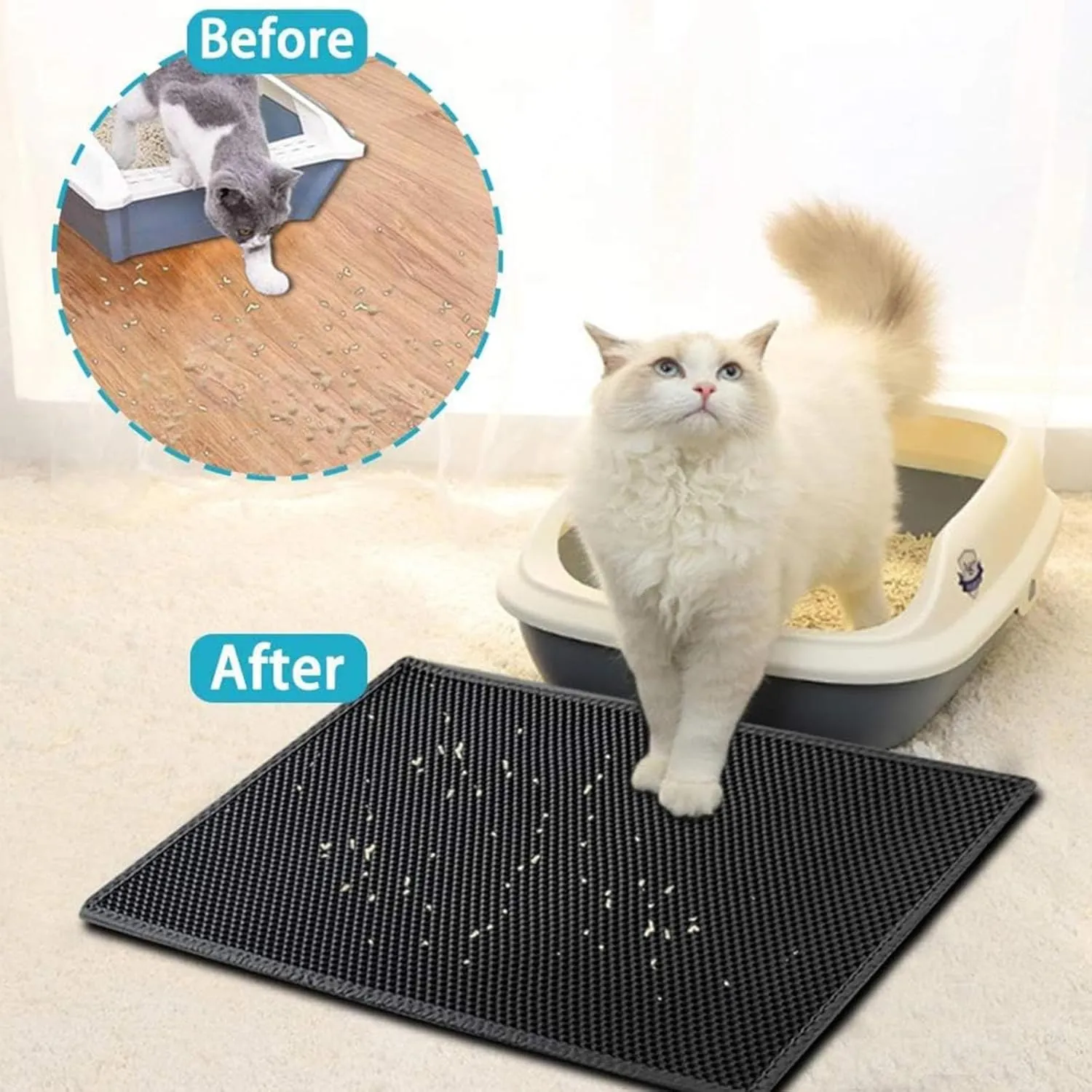 Litter Mat, 24X35In/26X46In Double Layer Easy Clean Cat Pads for Litter Box Cat Litter Trap Mats, Less Waste,Soft On Paws,Non-Slip,24X35In-Gray