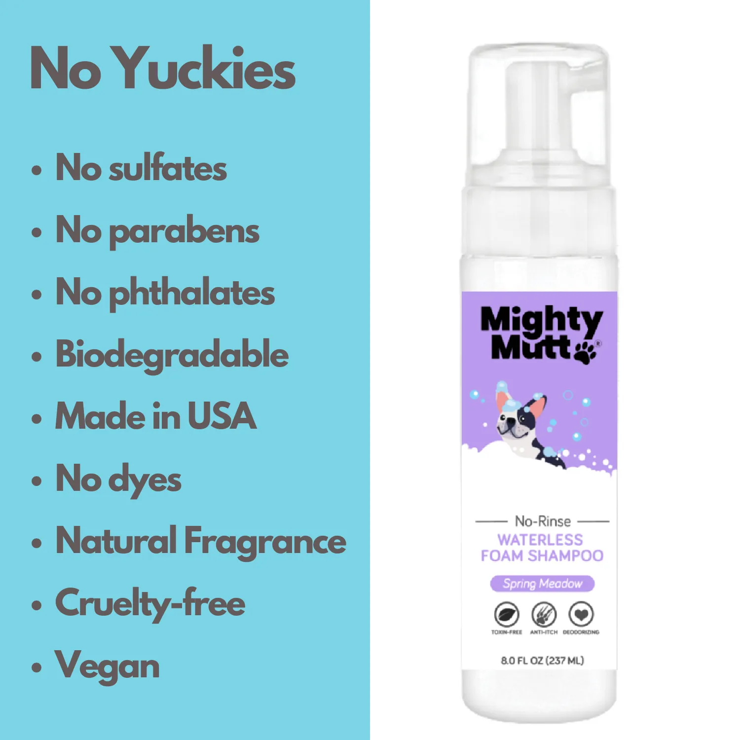 Mighty Mutt Waterless Foam Dog Shampoo - Anti-Itch, Deodorizing, Hypoallergenic - 8oz