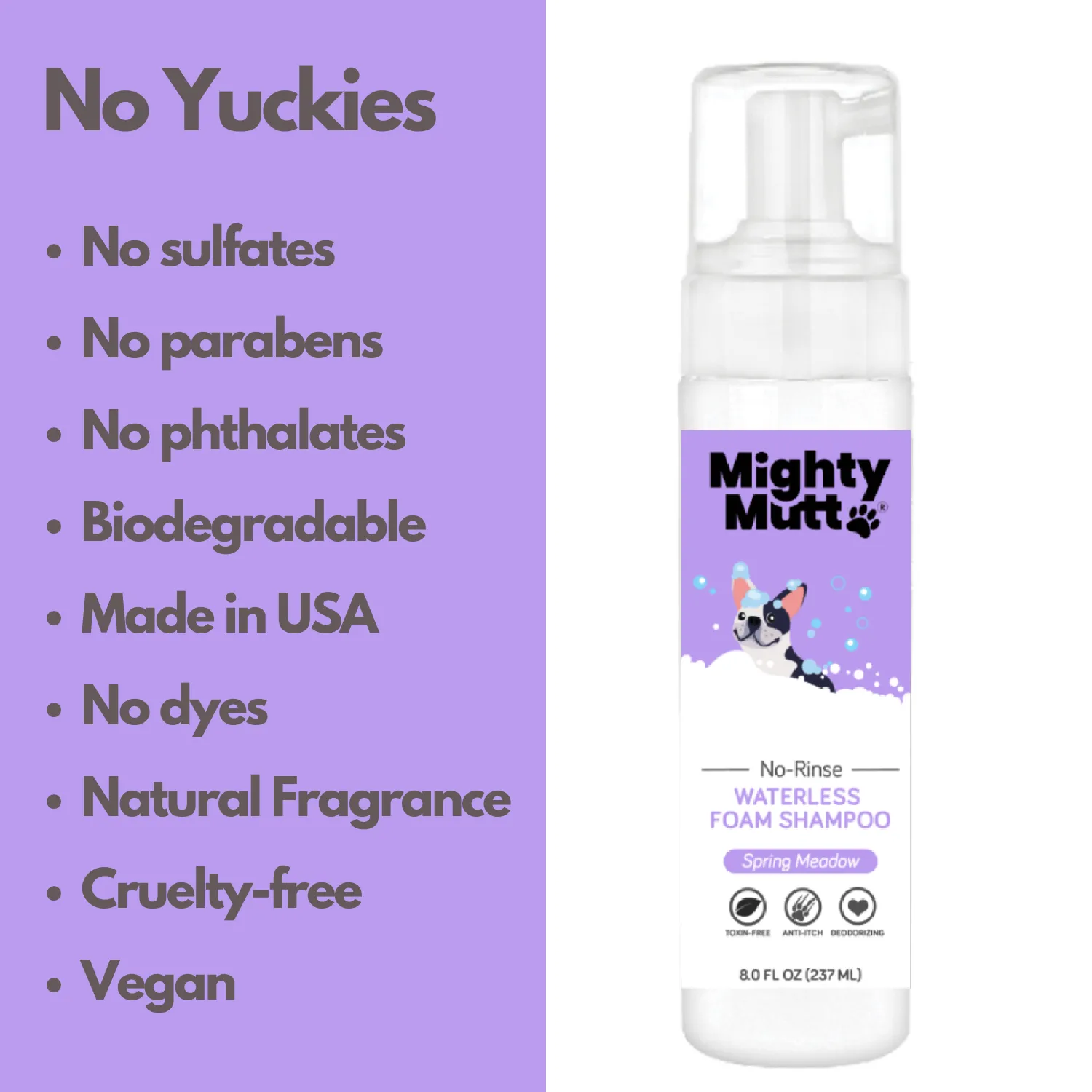 Mighty Mutt Waterless Foam Dog Shampoo - Anti-Itch, Deodorizing, Hypoallergenic - 8oz
