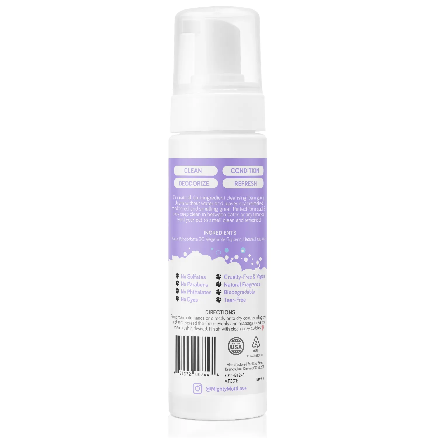 Mighty Mutt Waterless Foam Dog Shampoo - Anti-Itch, Deodorizing, Hypoallergenic - 8oz