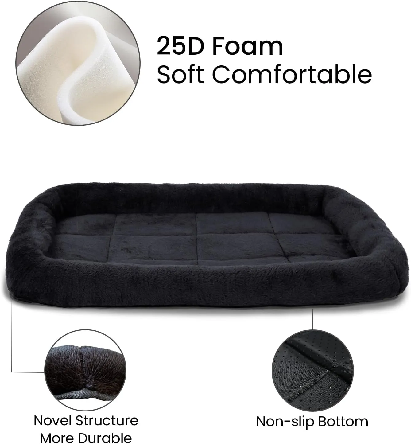 Patas Lague Bolster Dog Bed for Extra Small Dogs 16''x12'', Soft Warm Foam Pet Sofa Bed, Machine Washable Pet Cat Crate Mat for Toy Breeds, Black