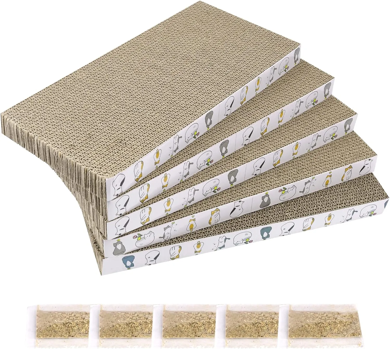 PatiencET Cat Scratcher Cardboard 5 PCS Cat Scratch Pad Reversible Scratcher Texture Design Durable Cat Scratching Pad