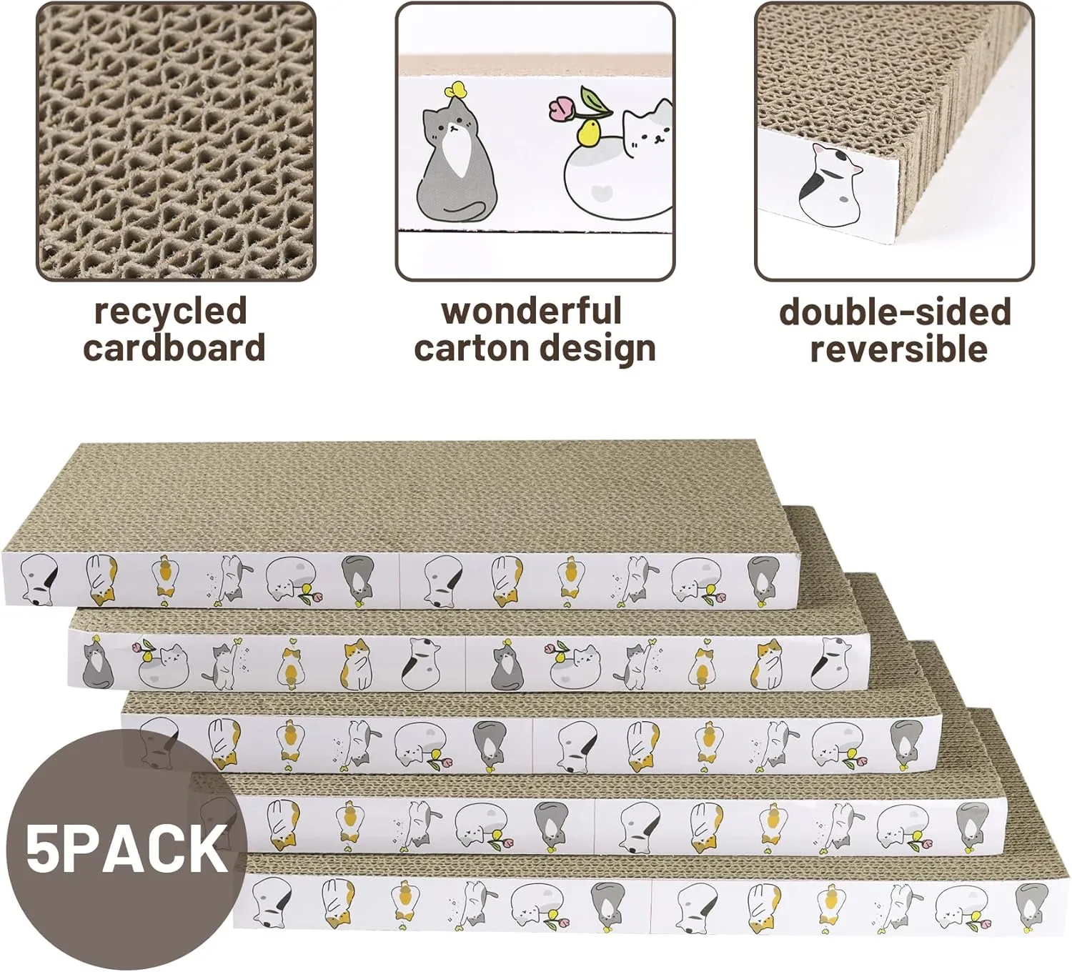 PatiencET Cat Scratcher Cardboard 5 PCS Cat Scratch Pad Reversible Scratcher Texture Design Durable Cat Scratching Pad