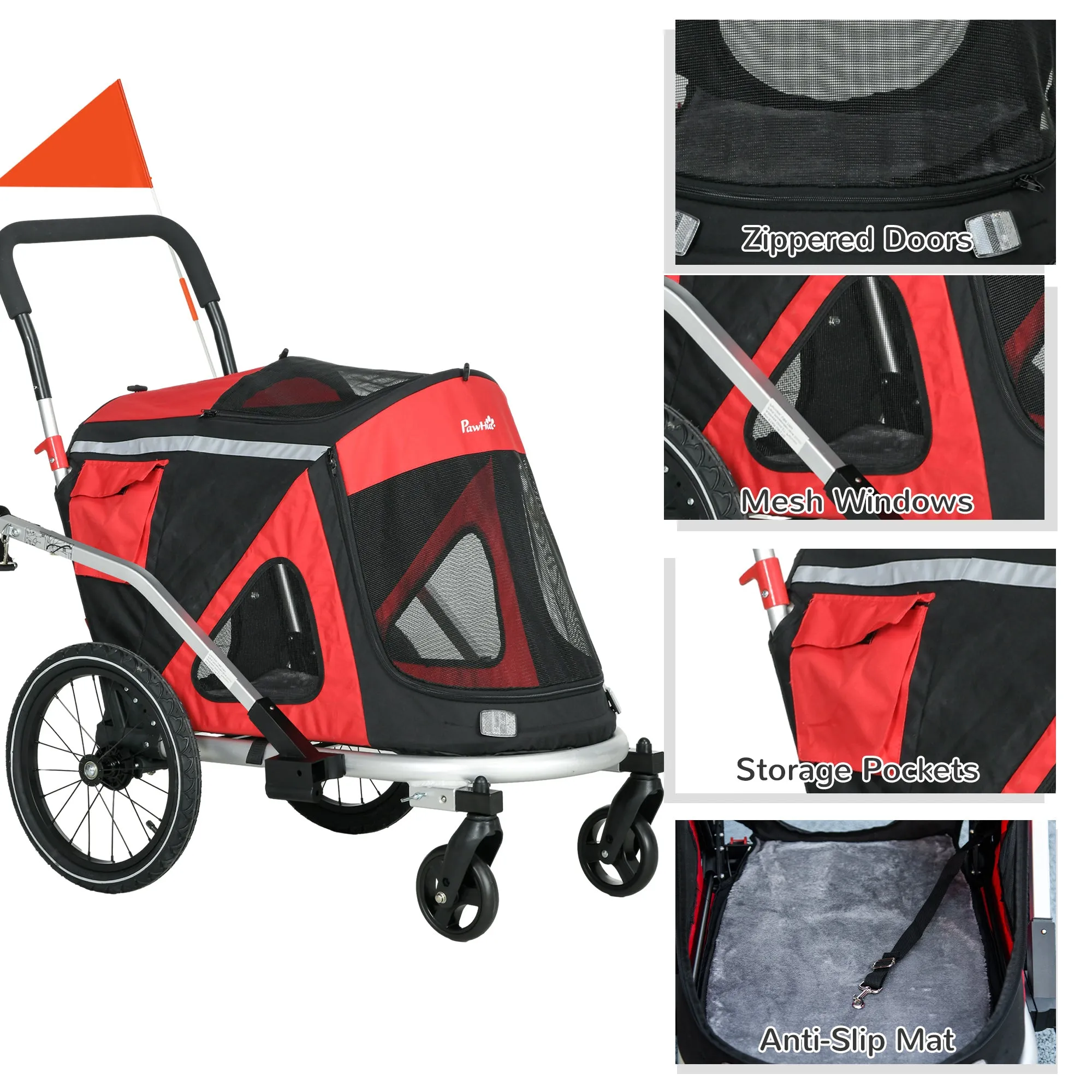 PawHut 2 in 1 Dog Bike Trailer, Foldable Dog Stroller for Medium Dogs