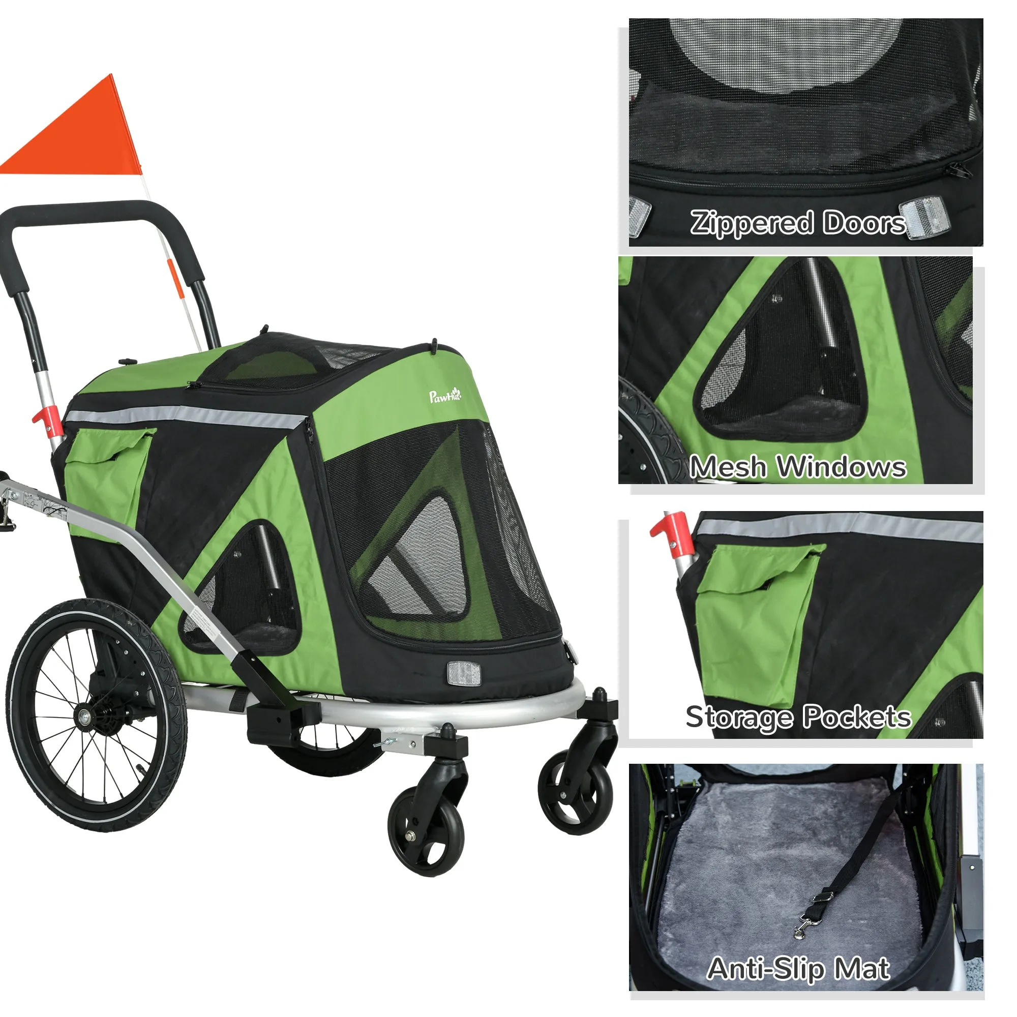 PawHut 2 in 1 Dog Bike Trailer, Foldable Dog Stroller for Medium Dogs