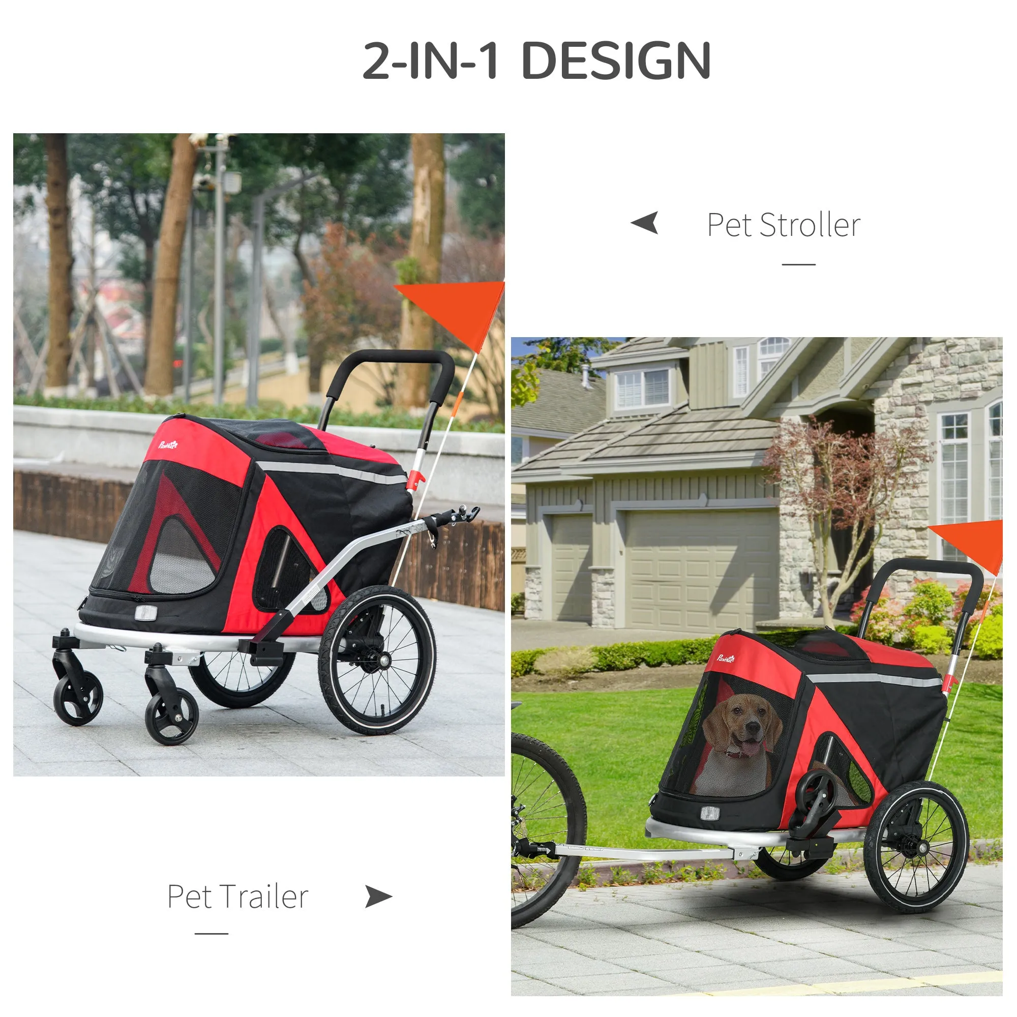 PawHut 2 in 1 Dog Bike Trailer, Foldable Dog Stroller for Medium Dogs