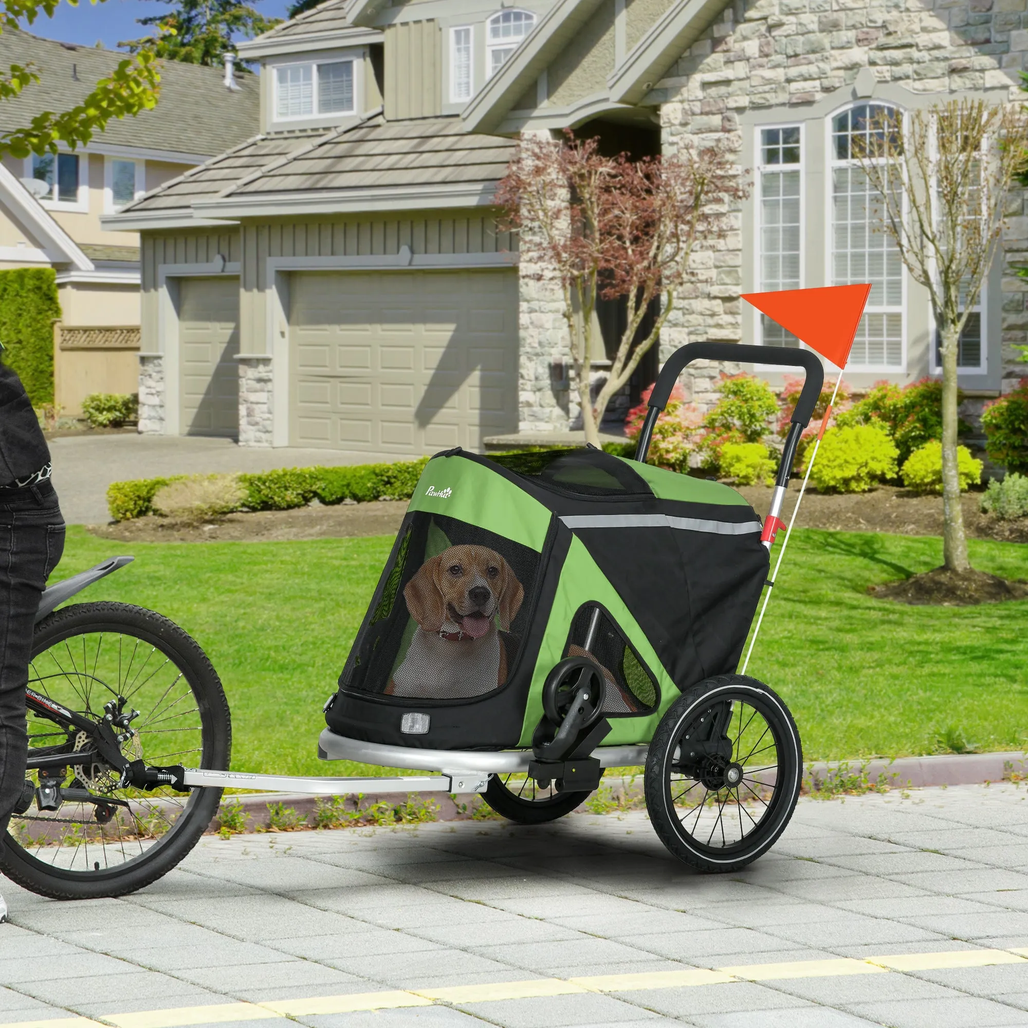 PawHut 2 in 1 Dog Bike Trailer, Foldable Dog Stroller for Medium Dogs