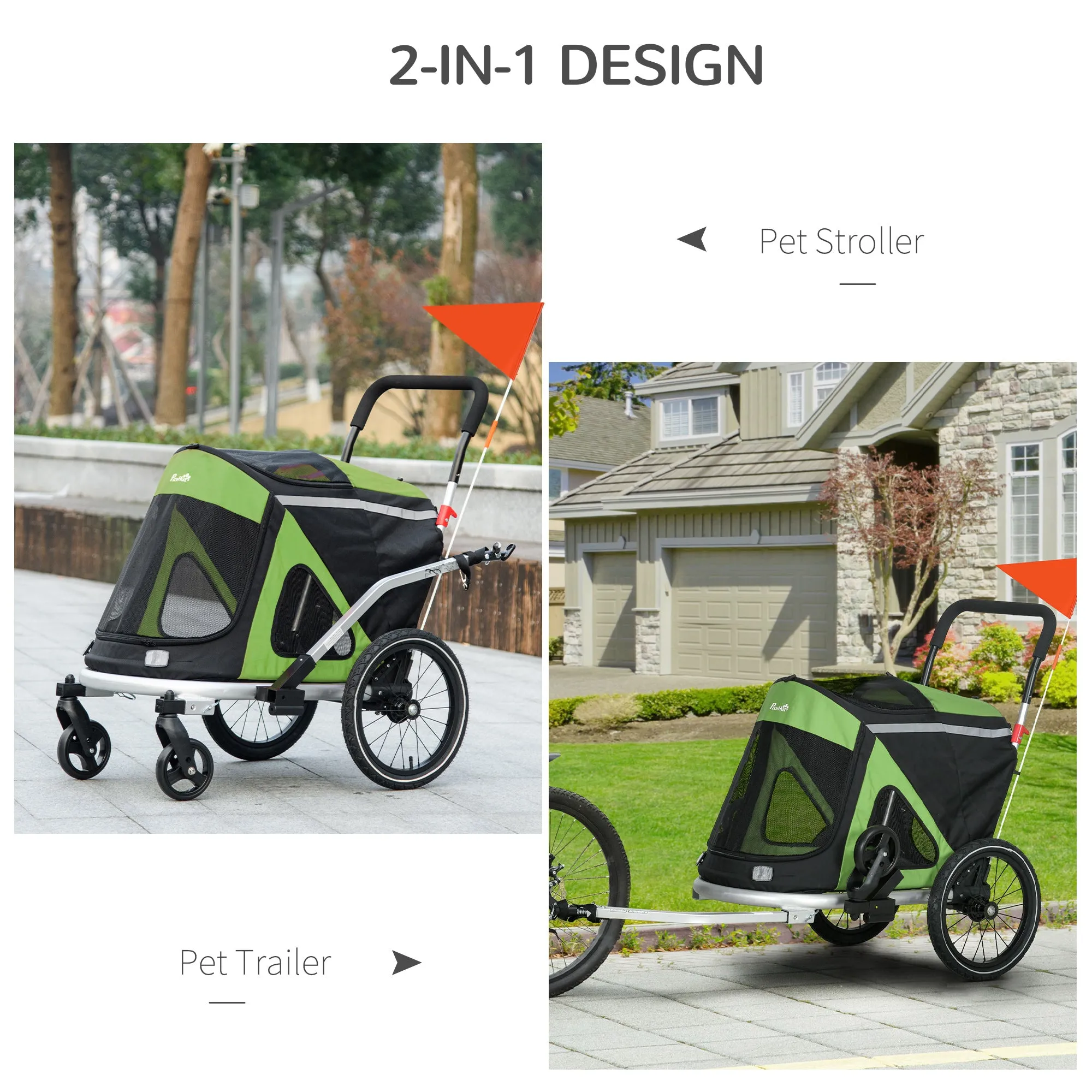 PawHut 2 in 1 Dog Bike Trailer, Foldable Dog Stroller for Medium Dogs