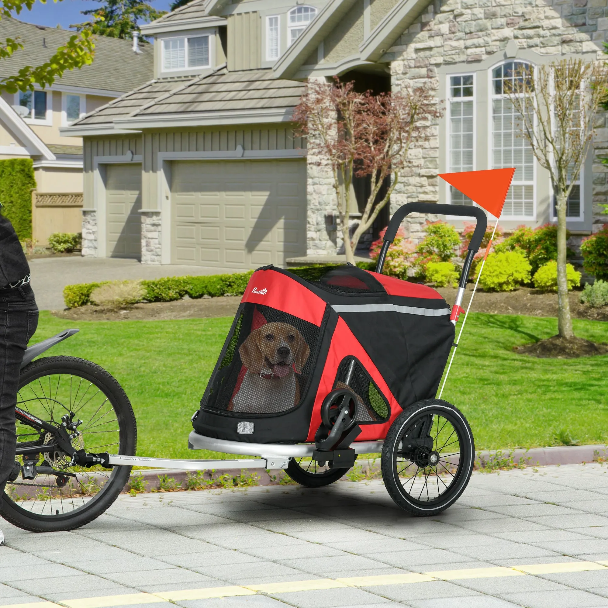 PawHut 2 in 1 Dog Bike Trailer, Foldable Dog Stroller for Medium Dogs