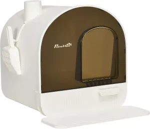 PawHut Cat Litter Box with Lid, Covered Litter Box for Indoor Cats with Tray, Scoop, Filter, 17" x 17" x 18.5", White