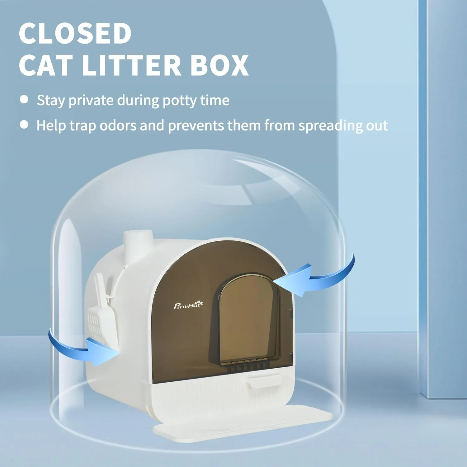 PawHut Cat Litter Box with Lid, Covered Litter Box for Indoor Cats with Tray, Scoop, Filter, 17" x 17" x 18.5", White