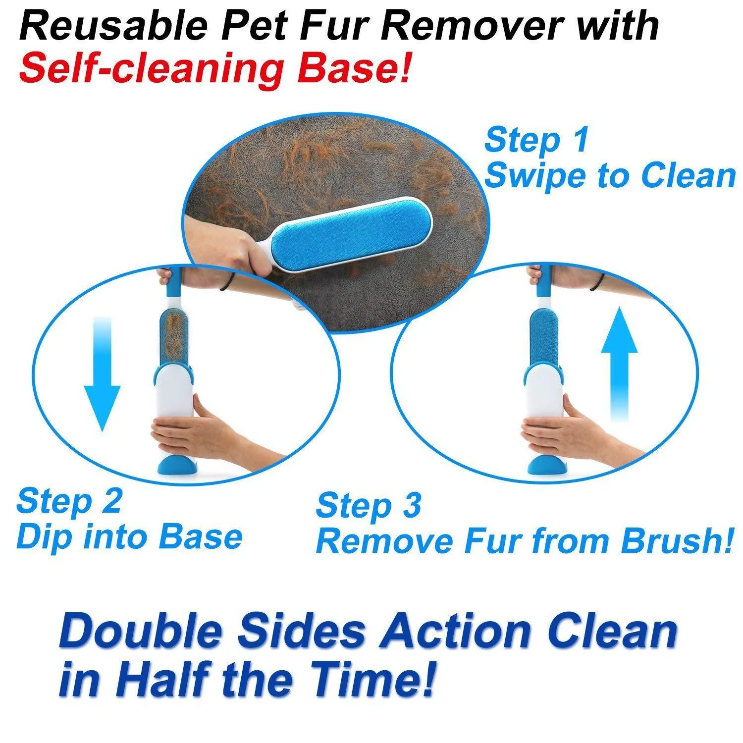 Pet Hair Lint Brush - Double Sided - Self Cleaning