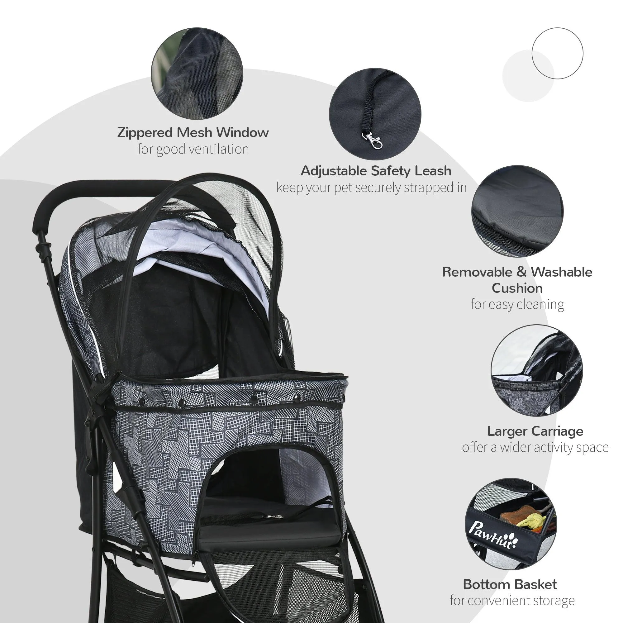 Pet Stroller with Universal Wheels - Grey