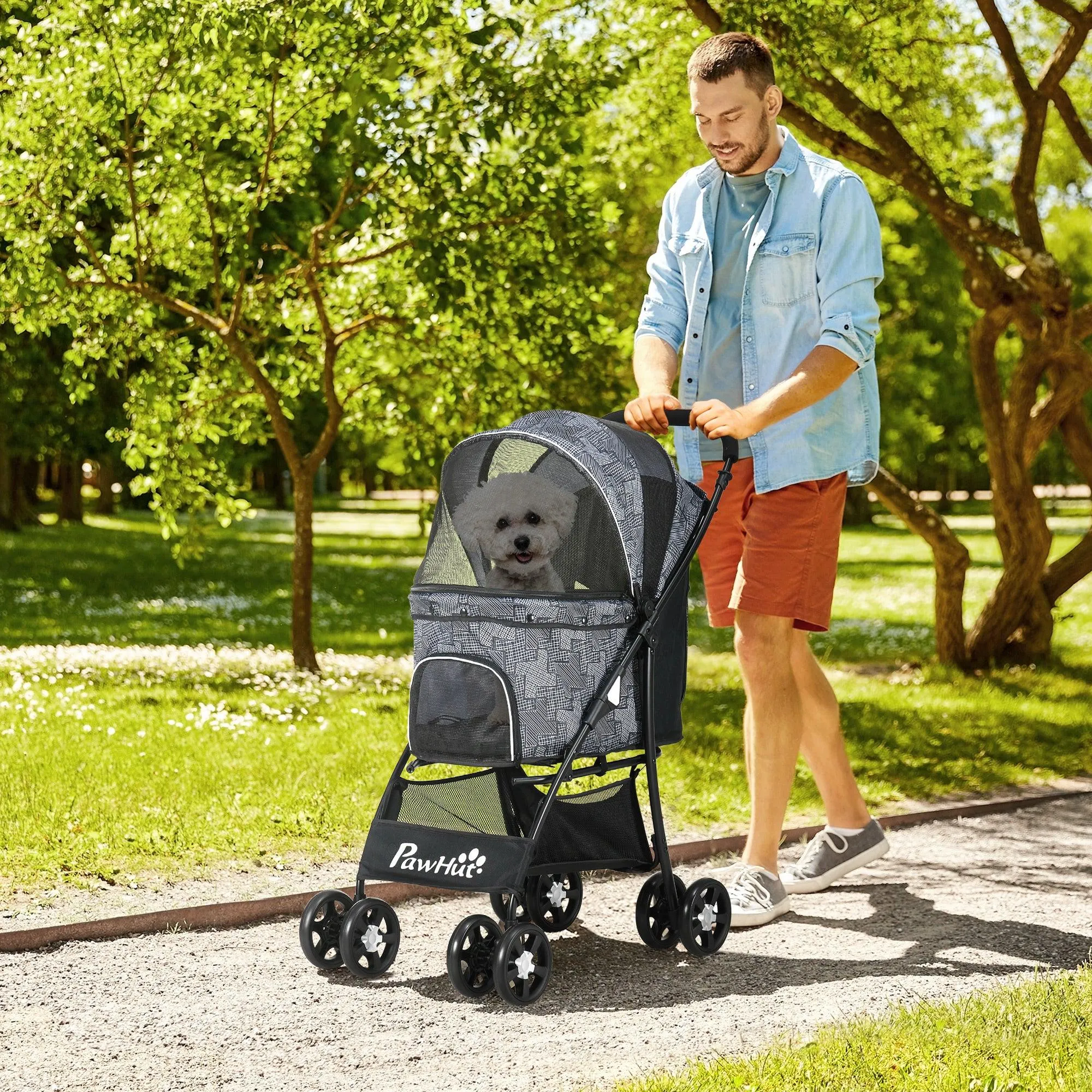 Pet Stroller with Universal Wheels - Grey