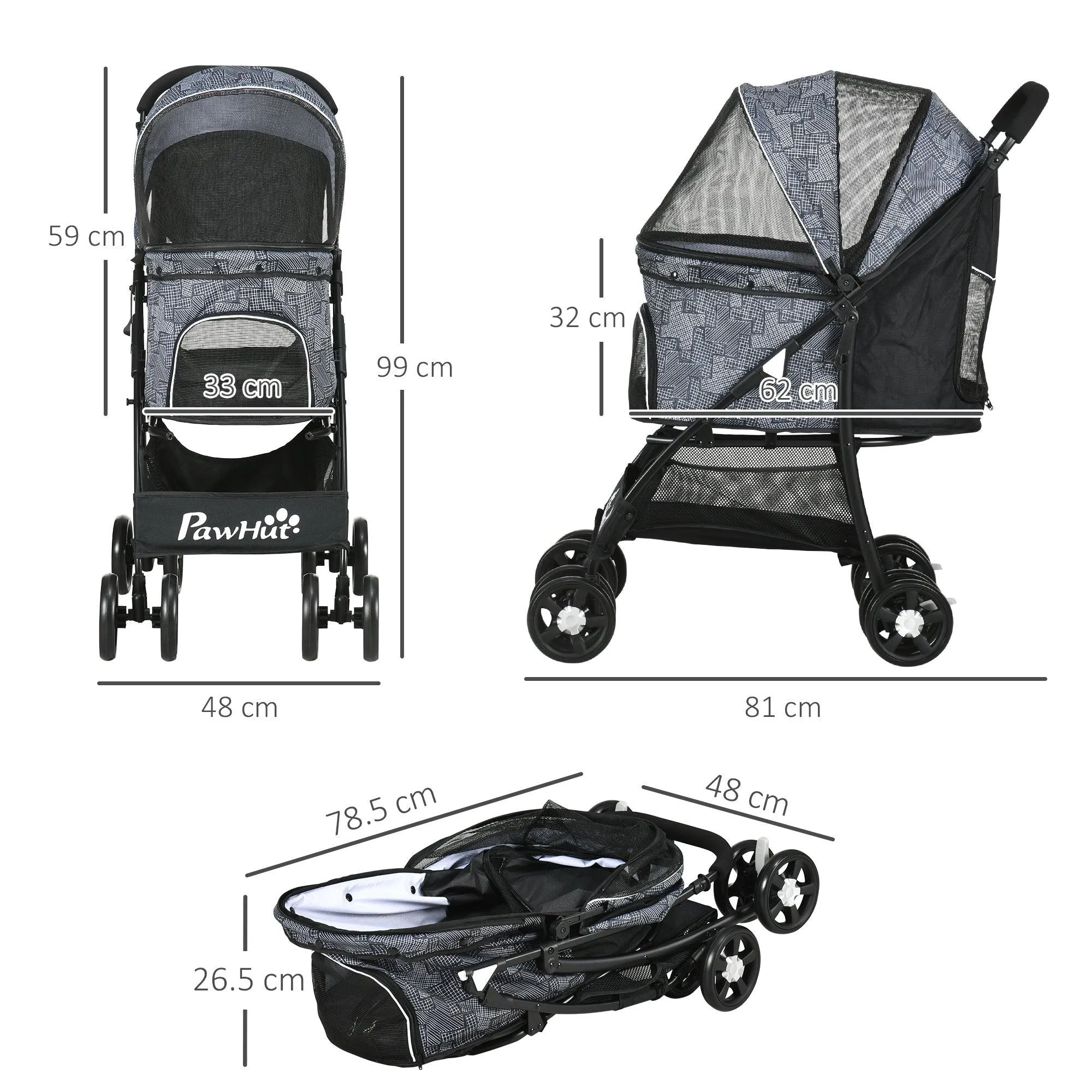 Pet Stroller with Universal Wheels - Grey