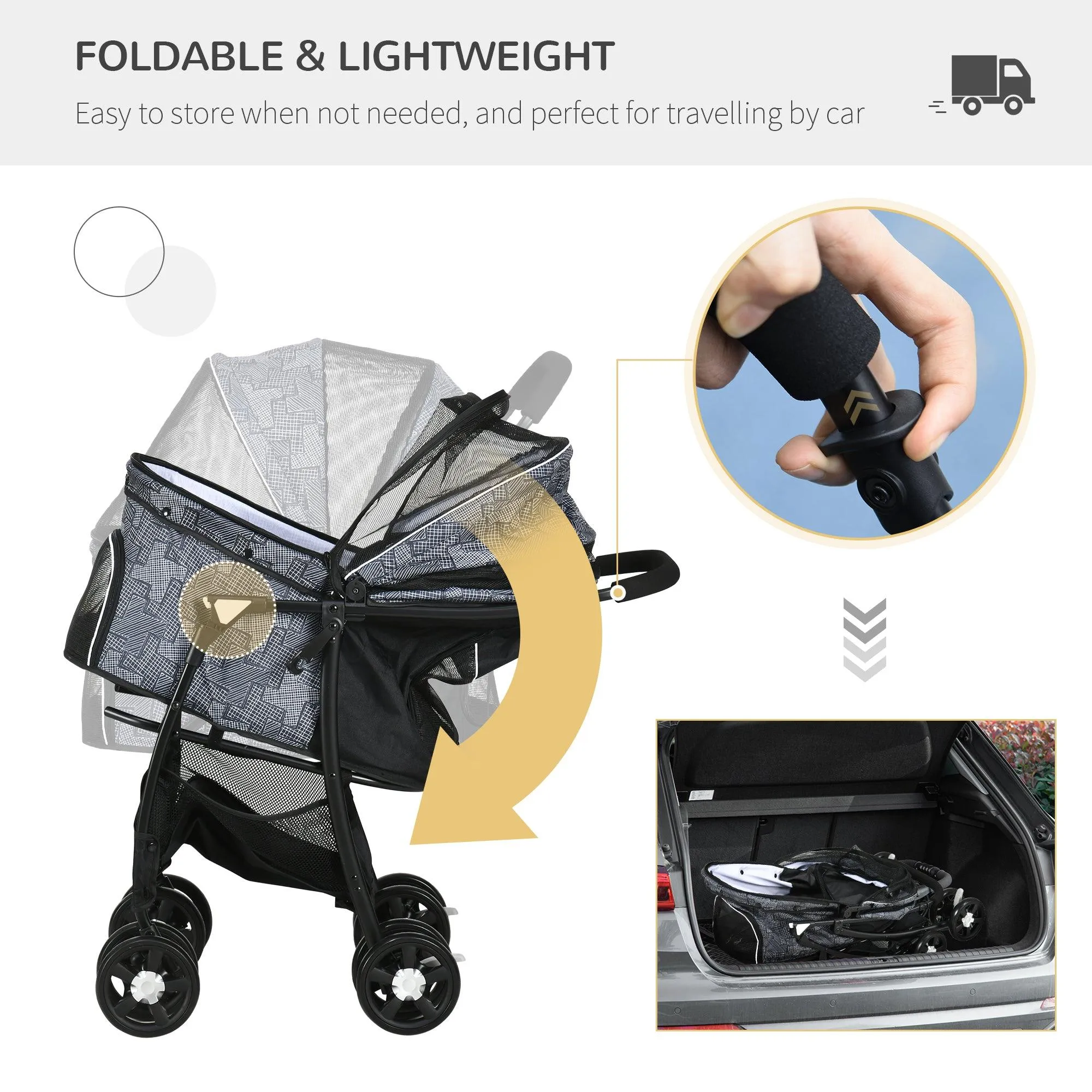 Pet Stroller with Universal Wheels - Grey