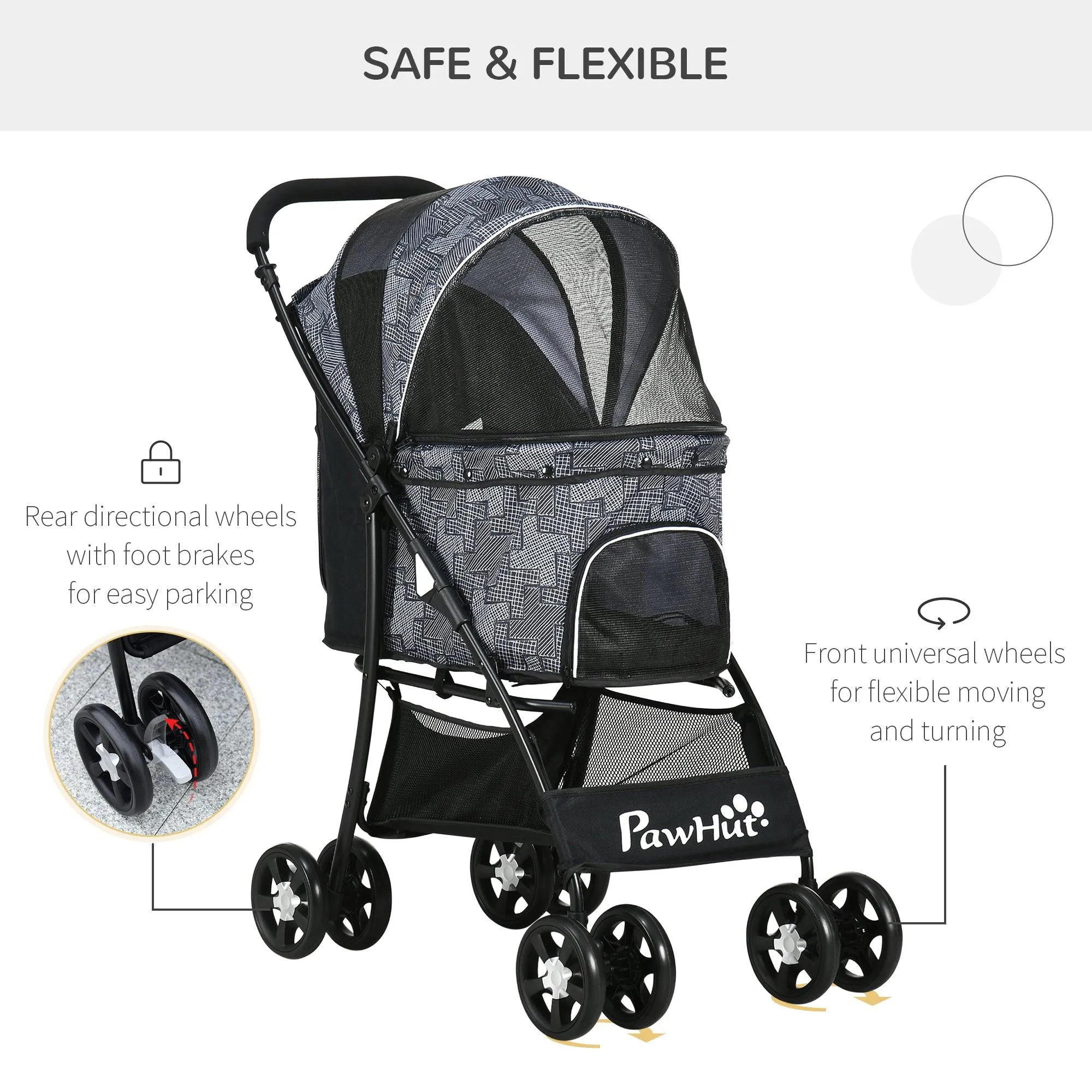 Pet Stroller with Universal Wheels - Grey
