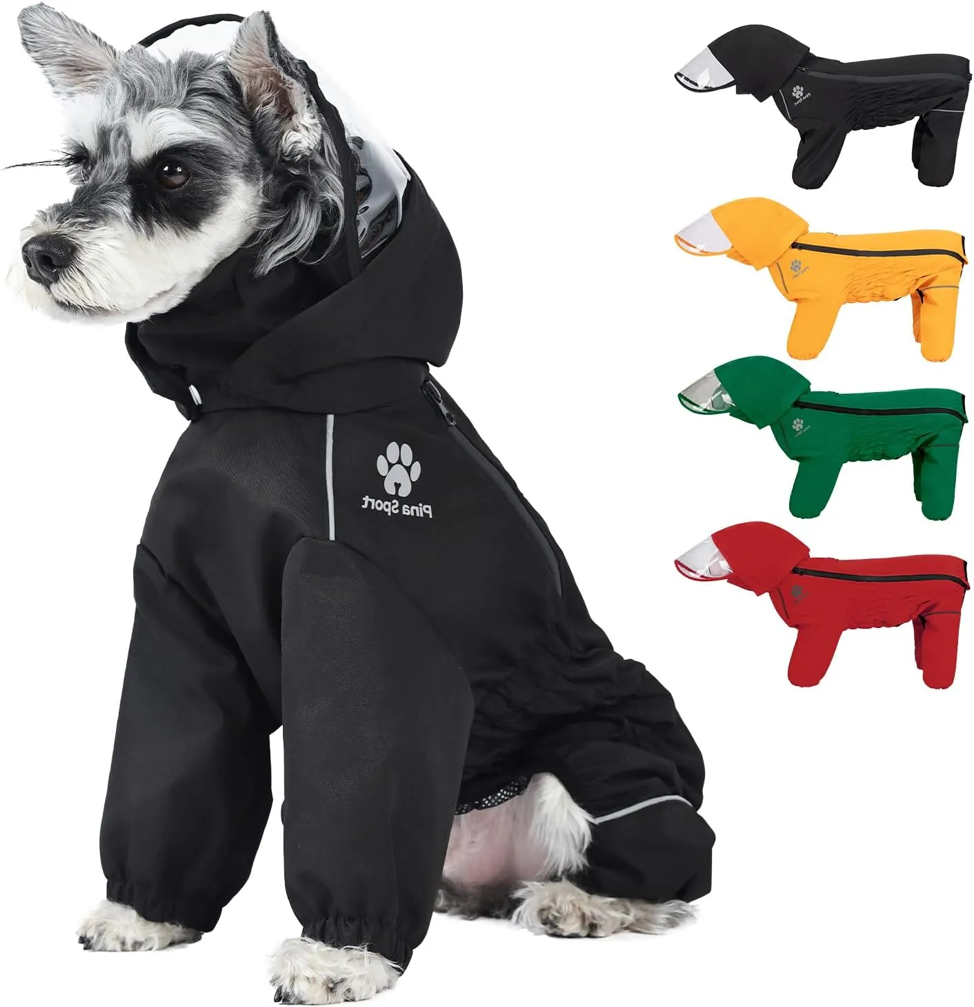 PINA Dog Raincoat with Hood and Pocket, Lightweight Dog Jacket with Leash Hole for Wet Weather, Full Wrap Design for Full Protection