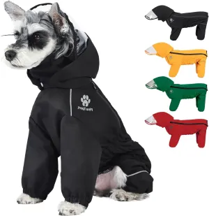 PINA Dog Raincoat with Hood and Pocket, Lightweight Dog Jacket with Leash Hole for Wet Weather, Full Wrap Design for Full Protection