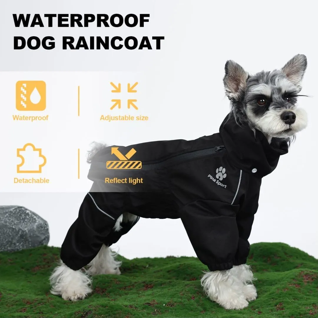 PINA Dog Raincoat with Hood and Pocket, Lightweight Dog Jacket with Leash Hole for Wet Weather, Full Wrap Design for Full Protection
