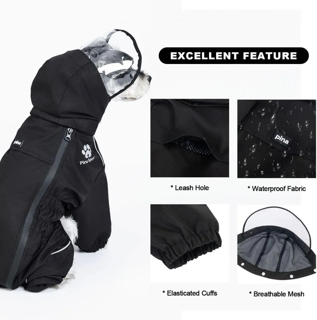 PINA Dog Raincoat with Hood and Pocket, Lightweight Dog Jacket with Leash Hole for Wet Weather, Full Wrap Design for Full Protection