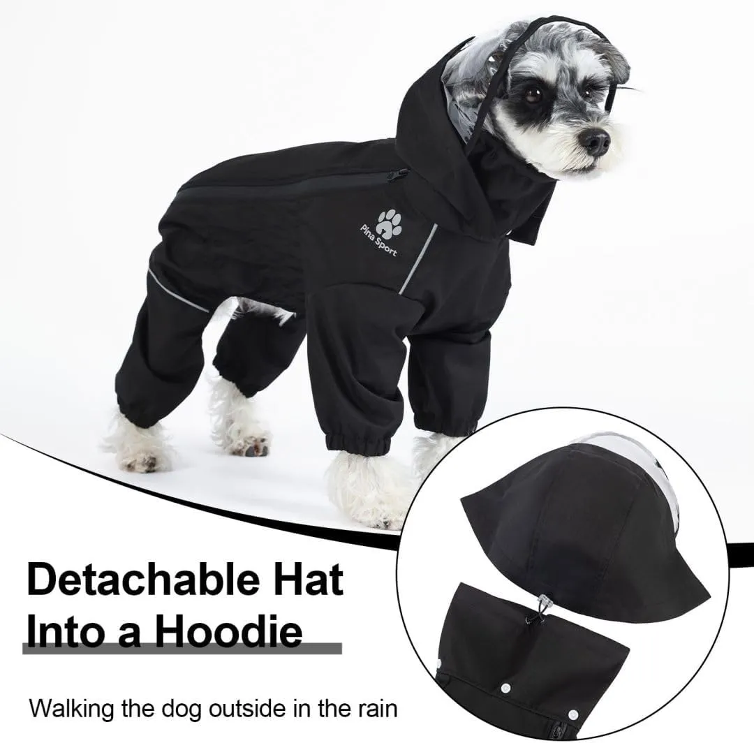 PINA Dog Raincoat with Hood and Pocket, Lightweight Dog Jacket with Leash Hole for Wet Weather, Full Wrap Design for Full Protection