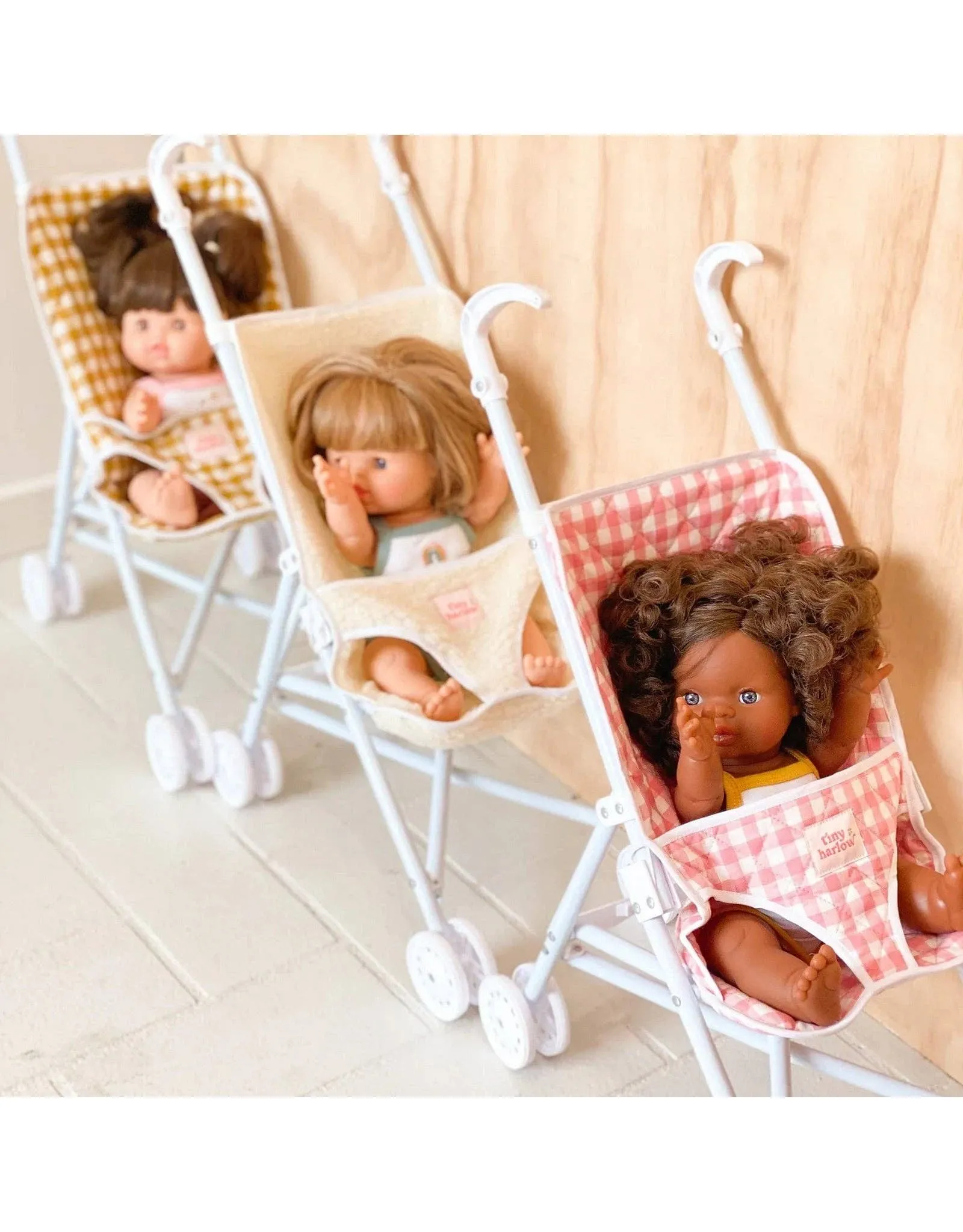 Pink Gingham Doll Stroller- Tiny Harlow