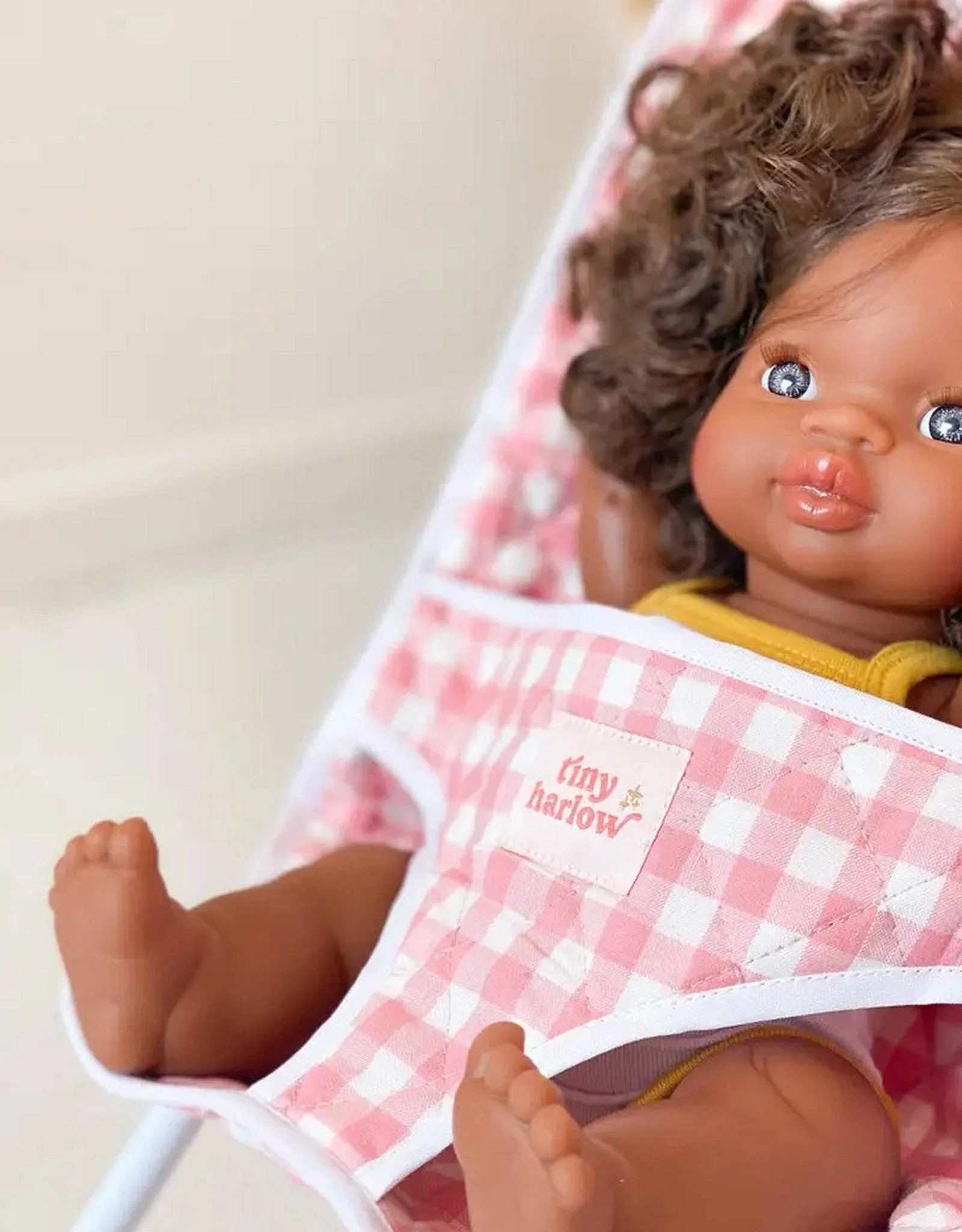 Pink Gingham Doll Stroller- Tiny Harlow