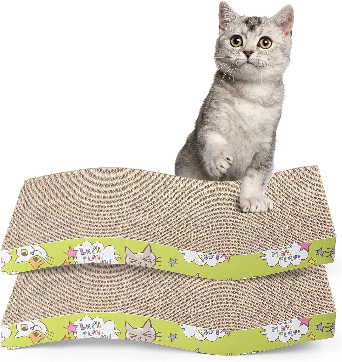 PrimePets Cat Scratchers Cardboard, S Shape Cat Scratch Pad, Cat Scratching, Corrugated Board Reversible with Catnip for Indoor Cats