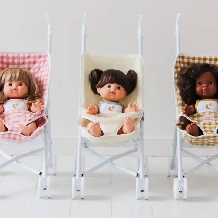 Stroller For Doll - Mustard Gingham - Tiny Harlow