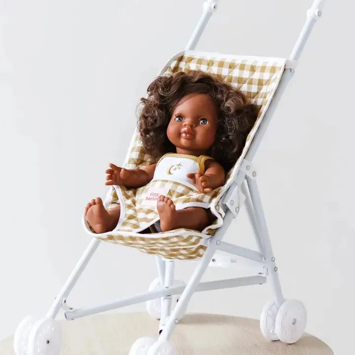 Stroller For Doll - Mustard Gingham - Tiny Harlow