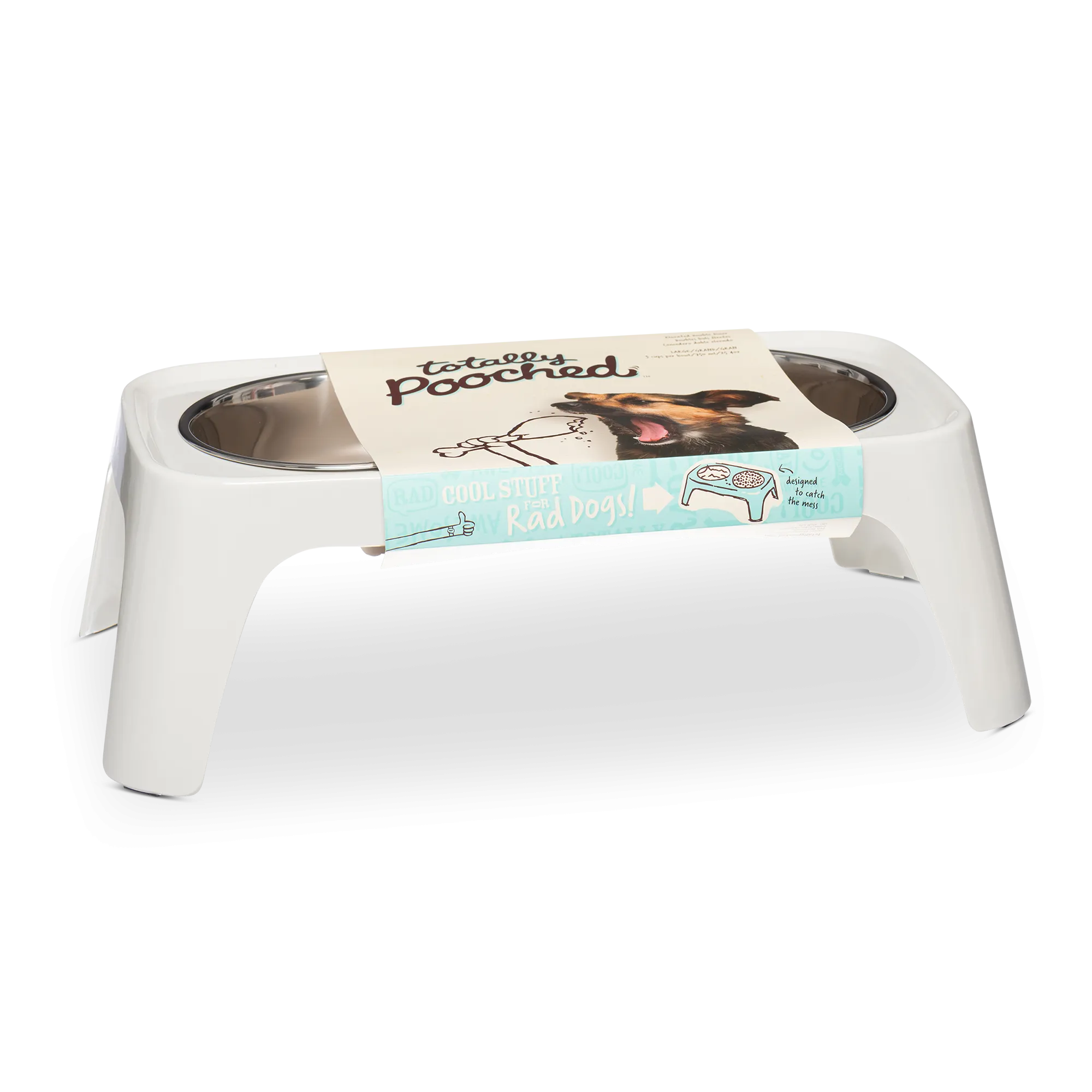 Totally Pooched Elevated Dog Feeder, 3 Cups Per Bowl, 6" High