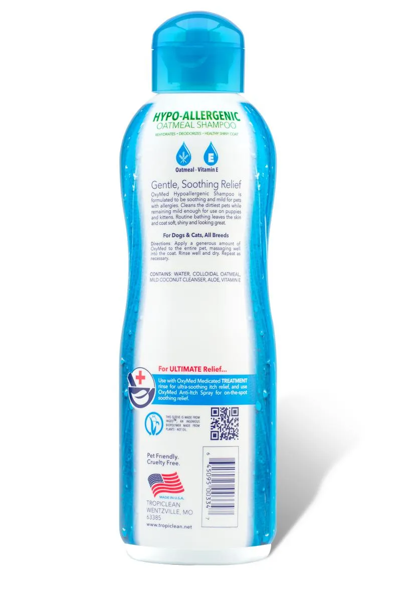TropiClean OxyMed Hypo-Allergenic Oatmeal Calming Pet Shampoo for Dogs and Cats